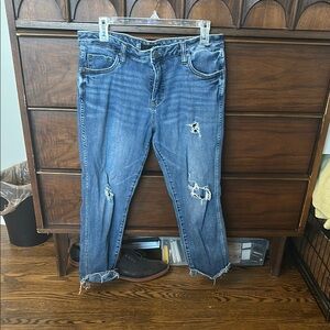 Kut from the Kloth Blue Boyfriend Jeans Distressed Cropped